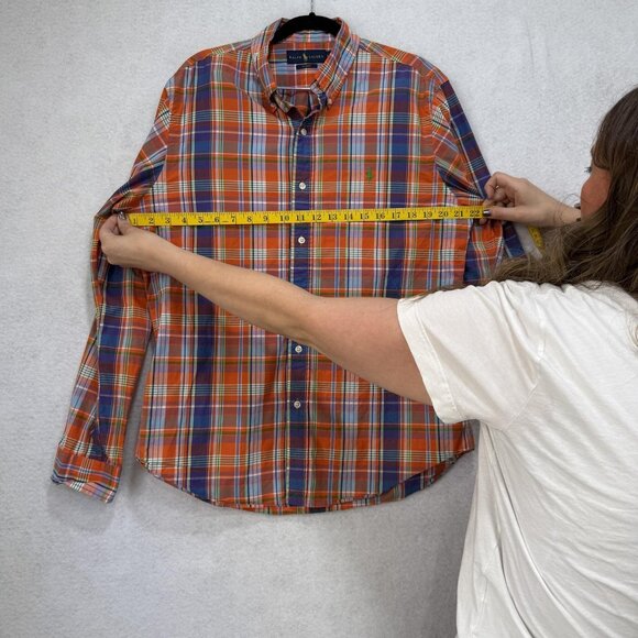 Ralph Lauren Shirt Mens Large Orange Blue Plaid Slim Fit Button Down Long Sleeve - Picture 3 of 9